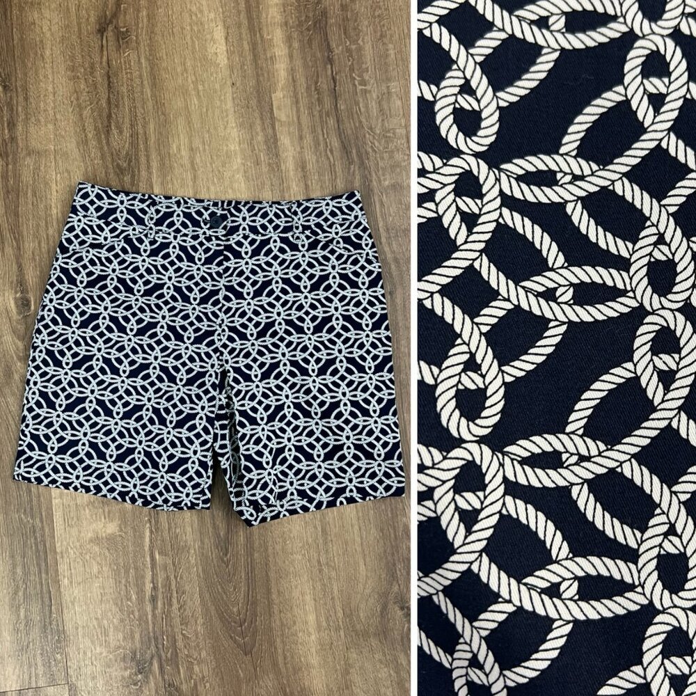 Talbots Nautical Rope  Pattern Navy Chino Shorts Sz 8